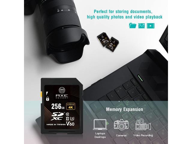 AXE MEMORY SD Card 256GB V60, 245MB/s UHS-II U3 4K Ultra Full HD, Professional Grade SDXC Memory Card