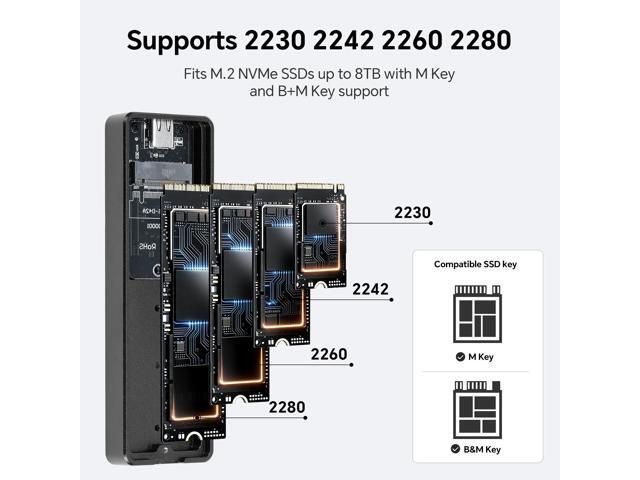Thermalright M.2 NVMe SSD Enclosure HR-EB110 AC Black, USB3.2 Gen2 10Gbps USB-C External SSD Case, Aluminum CNC, Supports 2230/2242/2260/2280, M...