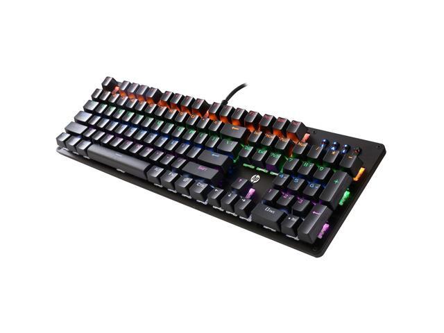 HP GK100 Mechanical Gaming Keyboard, 50 million key life, height adjustment, mechanical switches, BLUE switch, USB wired, RGB backlit