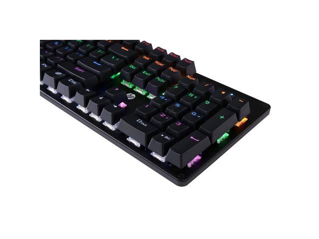 HP GK100 Mechanical Gaming Keyboard, 50 million key life, height adjustment, mechanical switches, BLUE switch, USB wired, RGB backlit