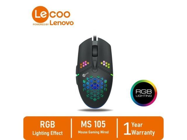 Lenovo (Lecoo) MS105, USB Wired Gaming Mouse, RGB, 3200 MAX DPI, 6 keys, 3 million clicks key lifespan, Braided cable, Optical tracking, Lightweight