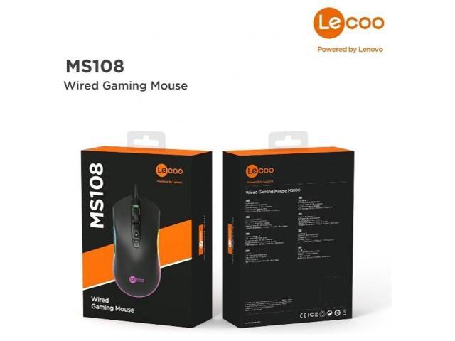 Lenovo (Lecoo) MS108, USB Wired Gaming Mouse, 6400 MAX DPI, RGB, 7 keys, 5 million clicks key lifespan, Ergonomic Design