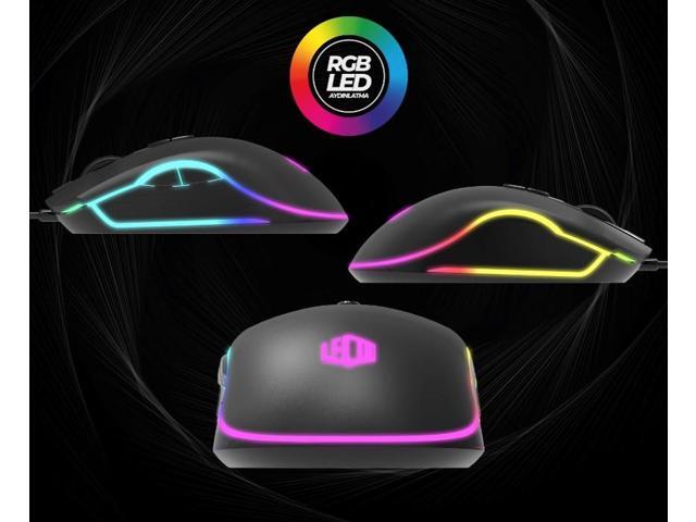 Lenovo (Lecoo) MS108, USB Wired Gaming Mouse, 6400 MAX DPI, RGB, 7 keys, 5 million clicks key lifespan, Ergonomic Design