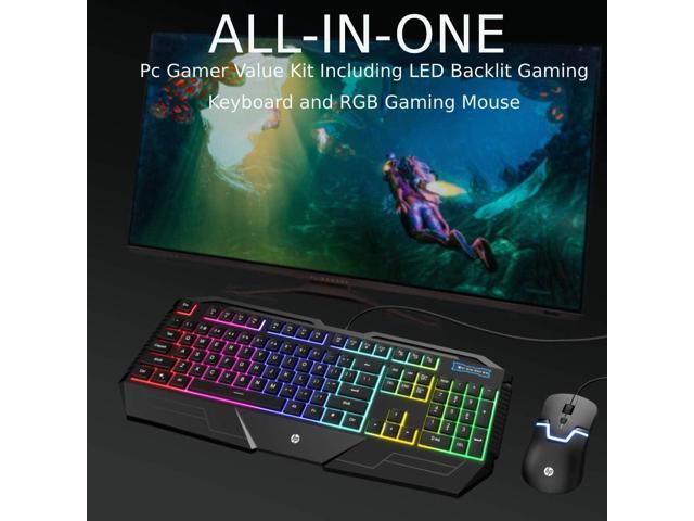 HP GK1100 (SPANISH) Mechanical Feeling Cool Exterior Waterproof 6-color Backlit LED USB Plug Wired Keyboard And Mouse Combo For Office And Game, 26...