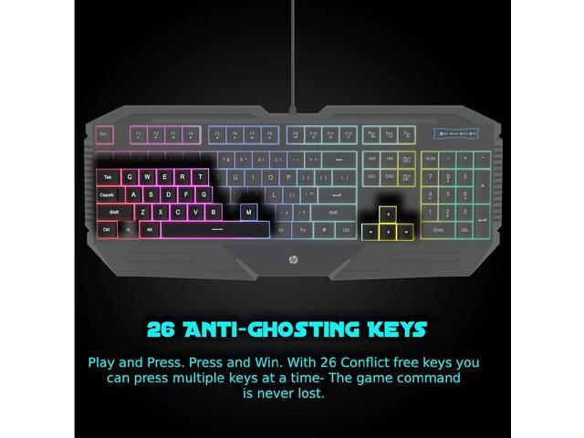 HP GK1100 (SPANISH) Mechanical Feeling Cool Exterior Waterproof 6-color Backlit LED USB Plug Wired Keyboard And Mouse Combo For Office And Game, 26...