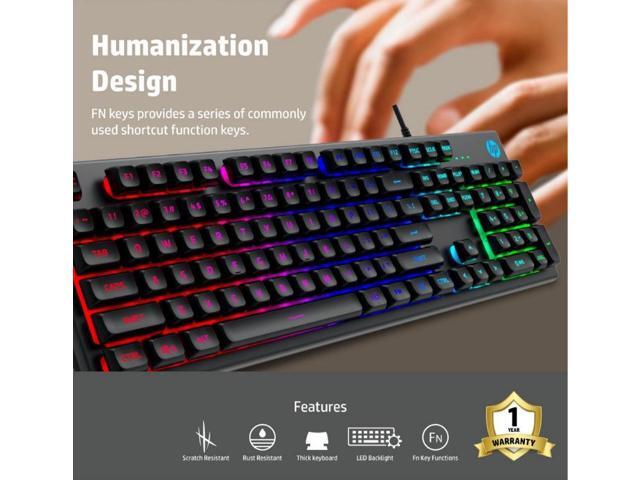 HP K500F (SPANISH) Backlit Membrane Wired Gaming Keyboard, Backlit Mixed Color Lighting, Metal Panel with Logo Lighting, 26 Anti-Ghosting Keys, and...