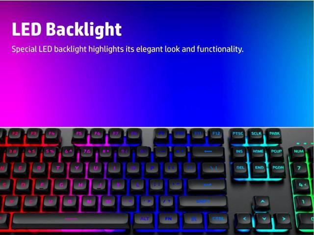 HP K500F (SPANISH) Backlit Membrane Wired Gaming Keyboard, Backlit Mixed Color Lighting, Metal Panel with Logo Lighting, 26 Anti-Ghosting Keys, and...