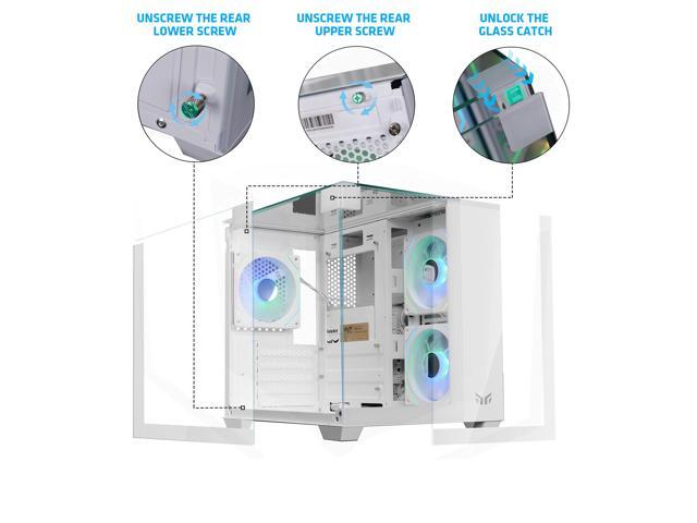 YEAH MAGIC CUBE Gaming computer Case,Tempered Glass,Three-sided transparent, support MATX, ITX,With 3 RGB Fans, 3D panoramic view, left and right...