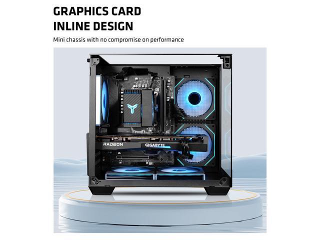 YEAH MAGIC CUBE Gaming ITX Computer Case Tempered Glass Three-sided Transparent Support Mid-Tower With 3 RGB Fans 3D Panoramic View MATX Gaming...