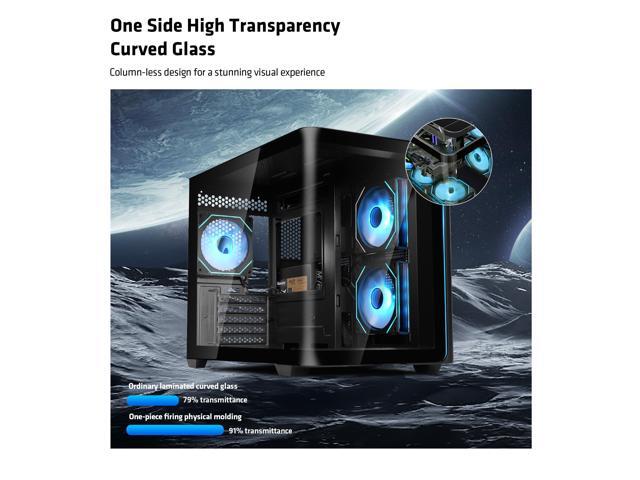 YEAH MAGIC Biforst MATX PC Gaming Case ARGB Full Clear-Side High-Airflow Light Strip Sturdy One-Piece Curved Glass With 3 ARGB Fans Mid-Tower Art...