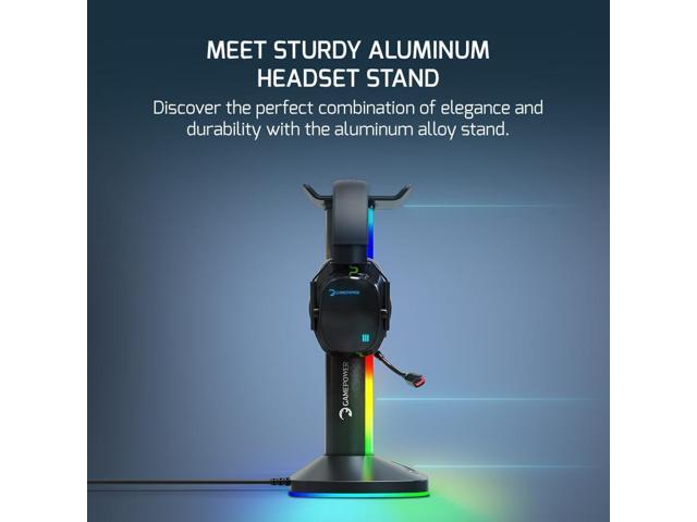 GAMEPOWER EliteRack Aluminium Gaming Headset Stand with RGB LED Light