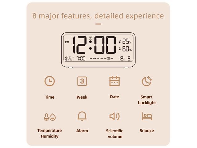 DURFICST Alarm Clock, 8001-EN Multifunctional Digital Clock, LED Brightness, Adjustable Temperature, Humidity Display, Alarm Clock with Two Alarm...