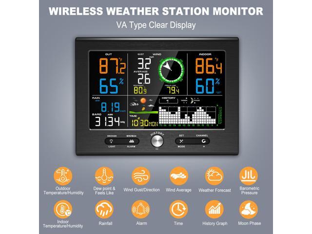 DURFICST Wireless Weather Station Indoor Outdoor, Home Weather Stations with Rain Gauge, Wind Speed/Direction, Temperature, Humidity, Moon Phase,...