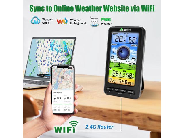 Wireless WiFi Weather Station Anemometer with Solar Wind Speed/Direction, and Indoor Outdoor Thermometer and Hygrometer