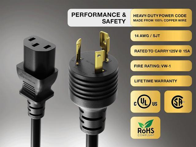 Cable Leader 8ft NEMA L5-15P to C13 Locking Power Cord 14AWG