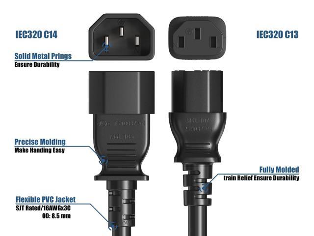 CableLeader 10ft 16 AWG Computer Power Extension Cord IEC320 C13 to IEC320 C14
