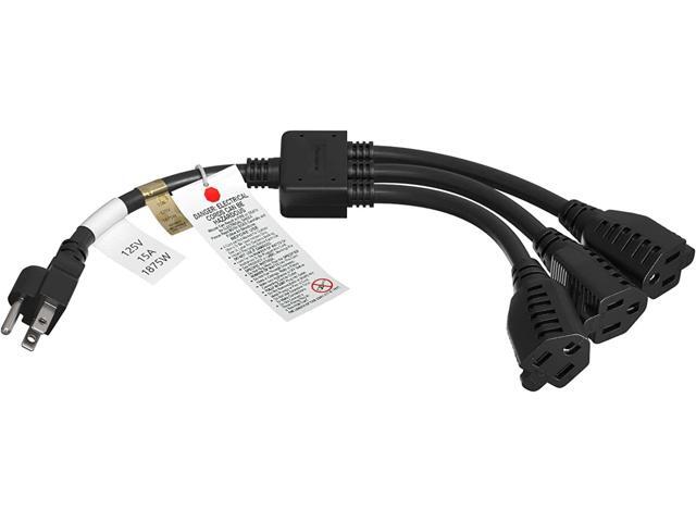cable leader 3 outlet power extension splitter cord cable 5-15p to 5-15r x 3, 14 awg (1 pack, 1.5 ft)