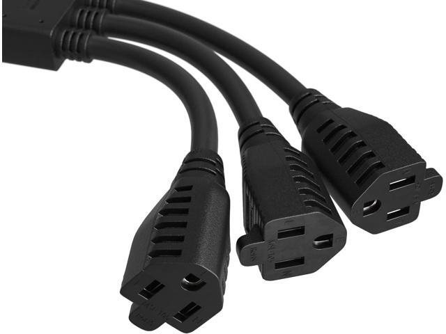 cable leader 3 outlet power extension splitter cord cable 5-15p to 5-15r x 3, 14 awg (1 pack, 1.5 ft)
