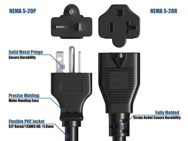 CableLeader 3ft Heavy-Duty NEMA 5-20P to NEMA 5-20R 12 AWG Extension Power Cord