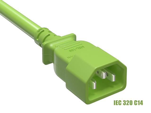Cable Leader 14 AWG 6 ft Extension Power Cable IEC320 C13 to IEC320 C14, 15 Amp, 250 Volt Green Computer, PDU, UPS, Power extension Power Cord