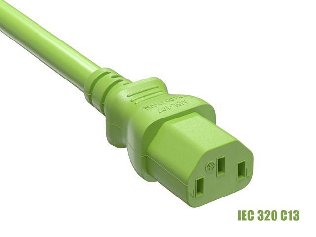 Cable Leader 14 AWG 6 ft Extension Power Cable IEC320 C13 to IEC320 C14, 15 Amp, 250 Volt Green Computer, PDU, UPS, Power extension Power Cord