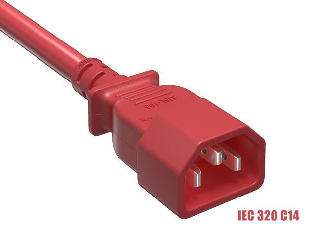 Cable Leader 14 AWG 6 ft Extension Power Cable IEC320 C13 to IEC320 C14, 15 Amp, 250 Volt, Computer, PDU, UPS, Red Power extension Power Cord