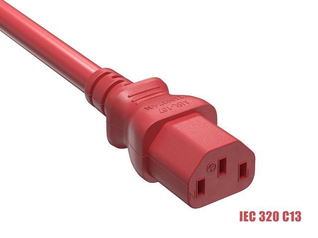 Cable Leader 14 AWG 6 ft Extension Power Cable IEC320 C13 to IEC320 C14, 15 Amp, 250 Volt, Computer, PDU, UPS, Red Power extension Power Cord