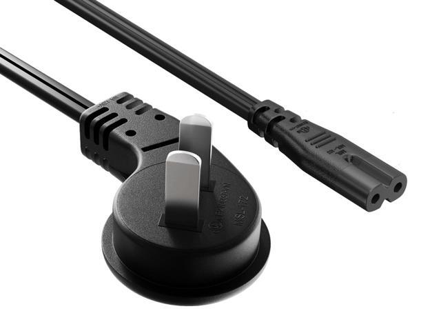 CableLeader 10ft Ultra Low Profile NEMA 1-15P Angled to C7 Non-Polarized Power Cord 18AWG SPT-2 7A/125V, Black