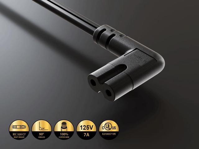Cable Leader 10ft Ultra Low Profile NEMA 1-15P Angled to C7 Right-Angled Non-Polarized Power Cord 18AWG SPT-2 7A/125V, Black