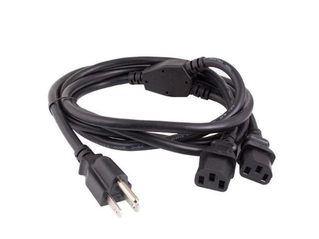 Cable Leader 6ft 16 AWG Universal Power Cord Splitter Cable (NEMA 5-15P to IEC320 C13 x 2), Black