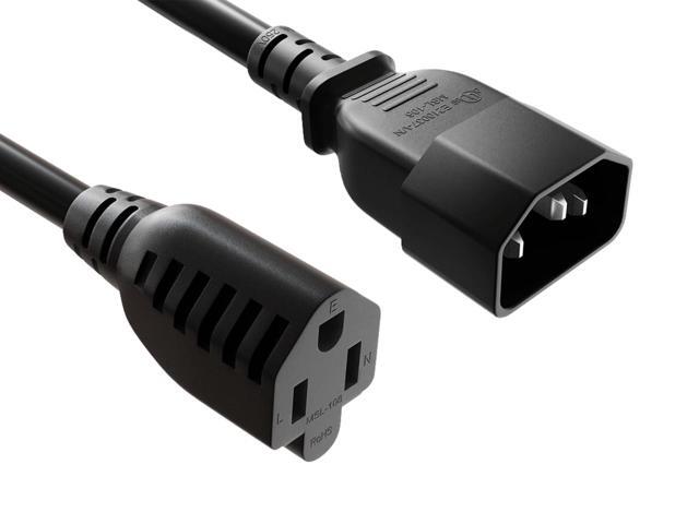 CableLeader 1ft 18 AWG NEMA 5-15R to C14 Monitor Power Adapter Cord, 10A/125V, Computer Equipment to PDU Power Cord, Black