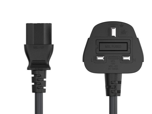 cable leader 6ft 18 awg england power cord, with fuse (iec-320-c13 to uk plug bs1363)
