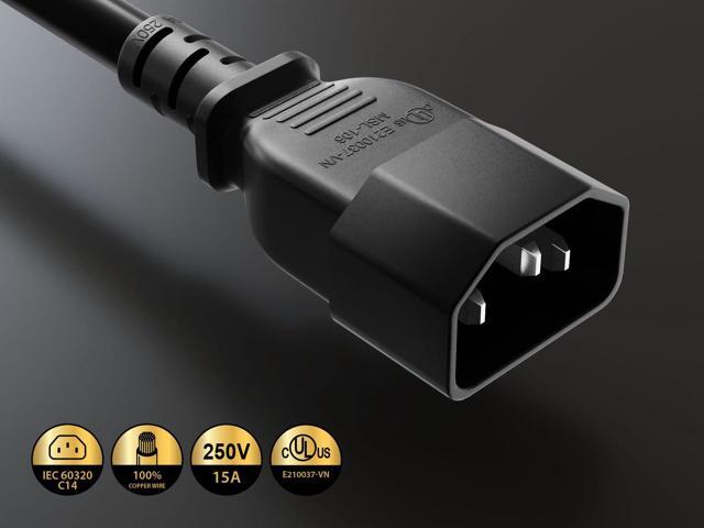 CableLeader 10ft IEC-60320 C14 to C15 PDU Server Power Cord 14AWG 15A/250V SJT, Black