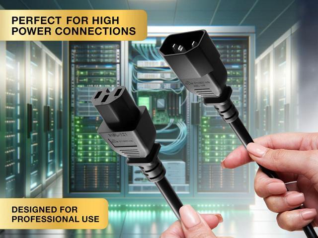 CableLeader 10ft IEC-60320 C14 to C15 PDU Server Power Cord 14AWG 15A/250V SJT, Black