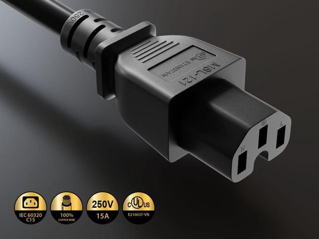 CableLeader 10ft IEC-60320 C14 to C15 PDU Server Power Cord 14AWG 15A/250V SJT, Black
