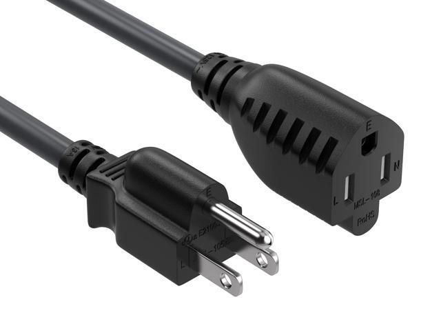 CableLeader 6ft Extension Power Cord NEMA 5-15P to NEMA 5-15R 3 Prong Power Cable AC Power Cord, UL Listed, 16AWG, Black