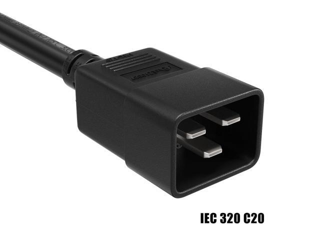 CableLeader 10ft 12 AWG Heavy Duty Power Cord IEC320 C20 to IEC320 C19, 20A 250V, Extension Cable for PDUs, UPS Systems & Servers, Black