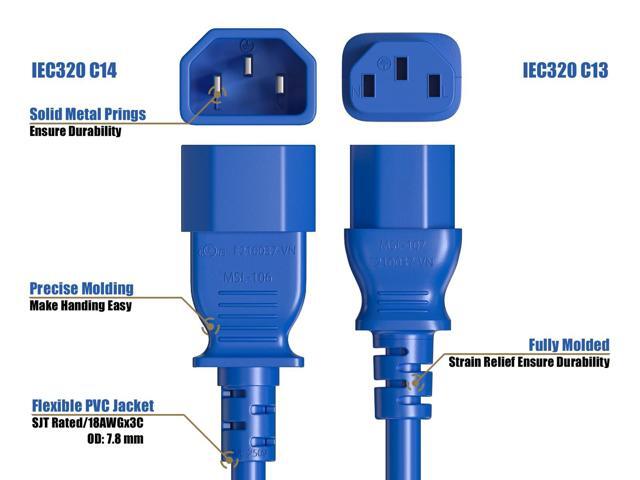 CableLeader 10ft IEC-320 C13 to C14 Heavy-Duty Power Extension Cord 18 AWG 10A/250V SJT, Computer to PDU CPU Power Extension Cable, PC Power Cable,...