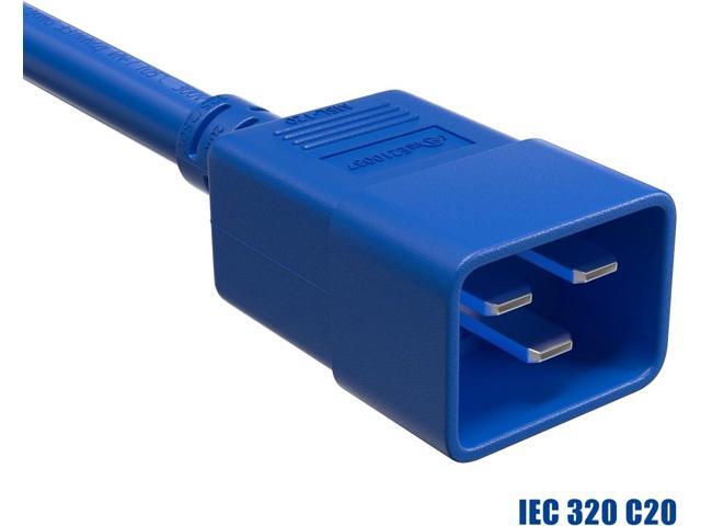 CableLeader 3ft 12 AWG Heavy Duty Power Cord IEC320 C20 to IEC320 C19, 20A 250V, Extension Cable for PDUs, UPS Systems & Servers, Blue
