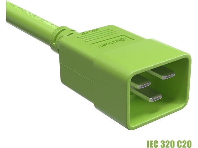 CableLeader 8ft 12 AWG Heavy Duty Power Cord IEC320 C20 to IEC320 C19, 20A 250V, Extension Cable for PDUs, UPS Systems & Servers, Green