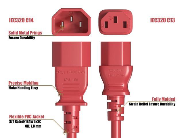 CableLeader 10ft IEC-320 C13 to C14 Heavy-Duty Power Extension Cord 18 AWG 10A/250V SJT, Computer to PDU CPU Power Extension Cable, PC Power Cable,...