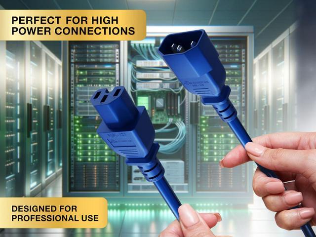 CableLeader 8ft IEC-60320 C14 to C15 PDU Server Power Cord 14AWG 15A/250V SJT, Blue