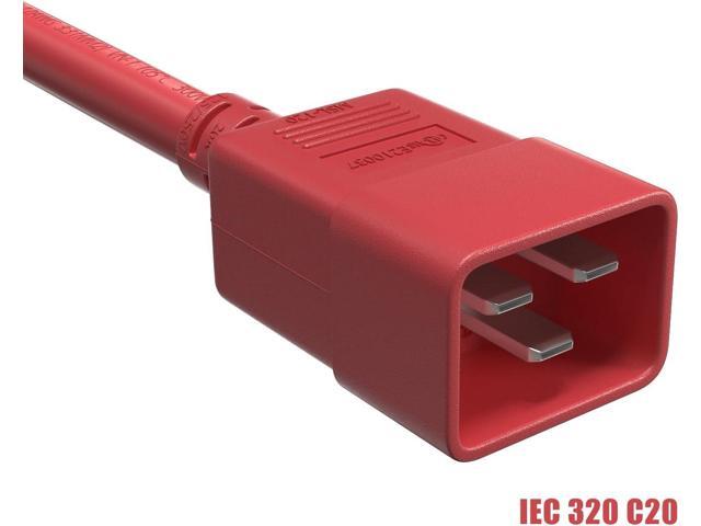 CableLeader 3ft 12 AWG Heavy Duty Power Cord IEC320 C20 to IEC320 C19, 20A 250V, Extension Cable for PDUs, UPS Systems & Servers, Red
