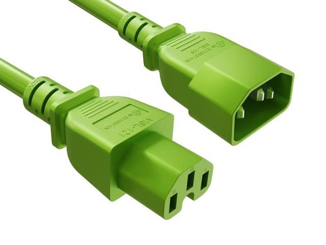 CableLeader 10ft IEC-60320 C14 to C15 PDU Server Power Cord 14AWG 15A/250V SJT, Green