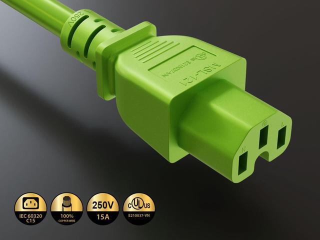 CableLeader 8ft IEC-60320 C14 to C15 PDU Server Power Cord 14AWG 15A/250V SJT, Green