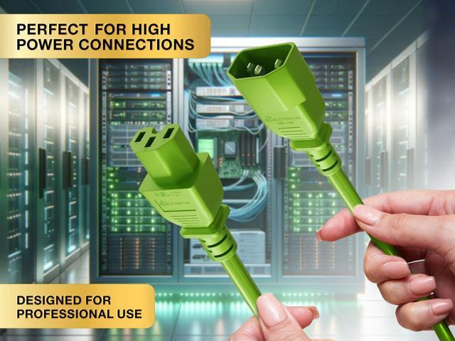 CableLeader 8ft IEC-60320 C14 to C15 PDU Server Power Cord 14AWG 15A/250V SJT, Green