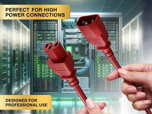 CableLeader 8ft IEC-60320 C14 to C15 PDU Server Power Cord 14AWG 15A/250V SJT, Red
