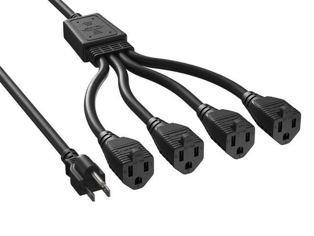 CableLeader 20in 1x NEMA 5-15P to 4 x NEMA 5-15R Power Extension Cord Splitter Cable 14 AWG