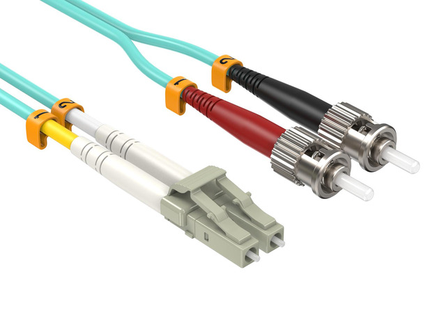 Cable Leader 3m(10ft) OM3 LC to ST Fiber Optic Patch Cable, Multimode Duplex 50/125, Corning, 10G/40G/100G, LSZH, Aqua