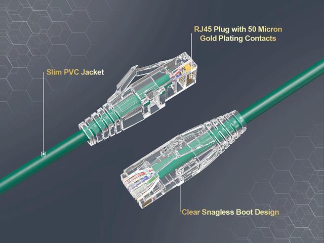 Cable Leader 1ft Slim Cat6a Ethernet Cable, 10 Gigabit RJ45 Snagless Patch Cord, 600MHz 28AWG Bare Copper UTP, Green, for Patch Panel, Server Rack...